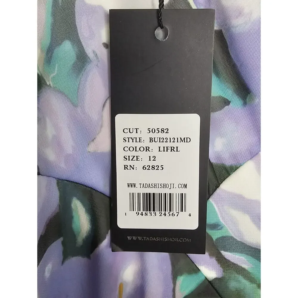 NWT Tadashi Shoji ARLENE CUTOUT HALTER FLORAL MIDI DRESS BUI22121MD Iris Size 12 - Picture 8 of 16